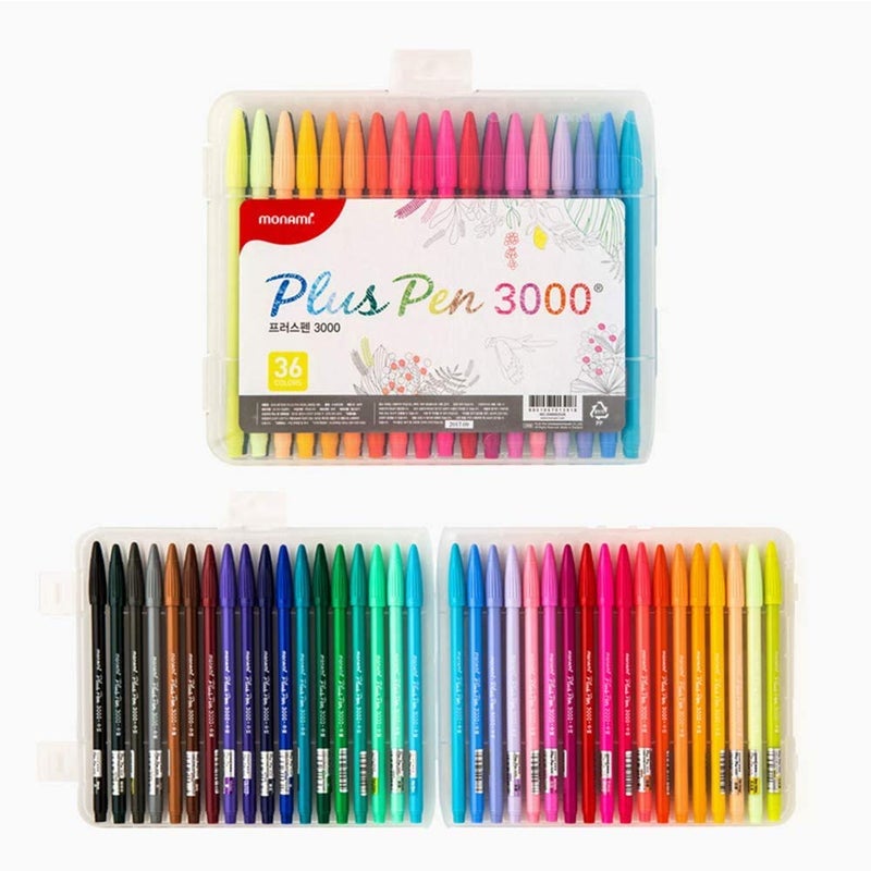 MONAMI Plus Pen 3000 Felt Tip Pens, Fine Point (0.4mm), Coloring/Drawing/Journaling, Assorted Colors, 36-Pack - Image 2